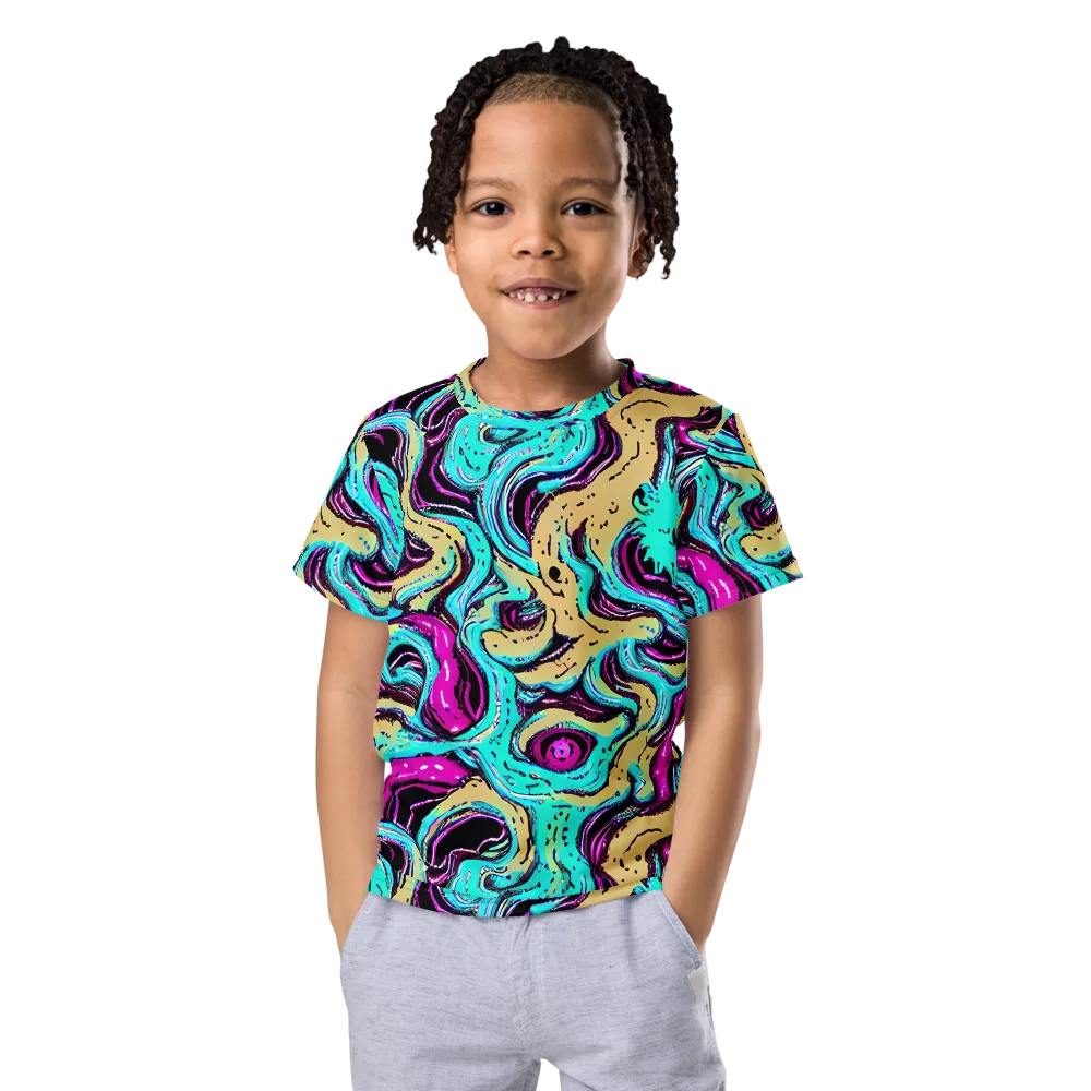 Neon Spill on Kids Crew Neck T-Shirt — Front