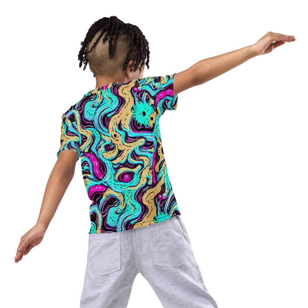 Neon Spill on Kids Crew Neck T-Shirt — Back