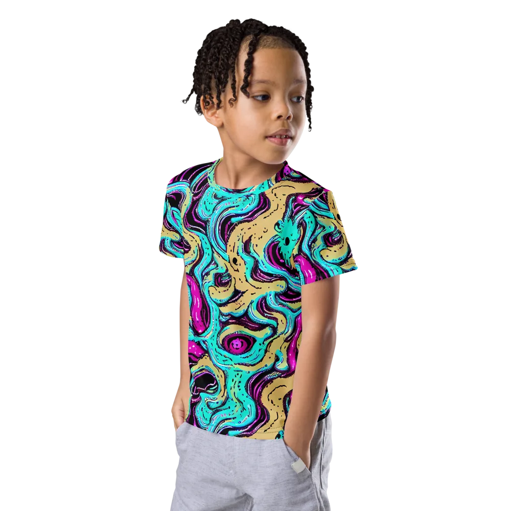 Neon Spill on Kids Crew Neck T-Shirt — Left Front