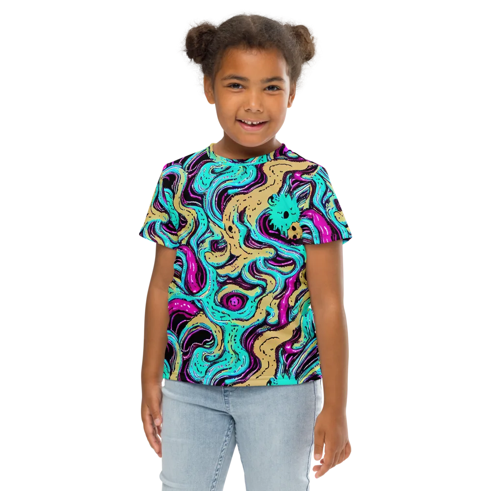 Neon Spill on Kids Crew Neck T-Shirt — Front