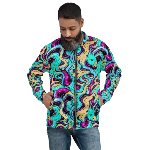 Neon Spill on a Bomber Jacket
