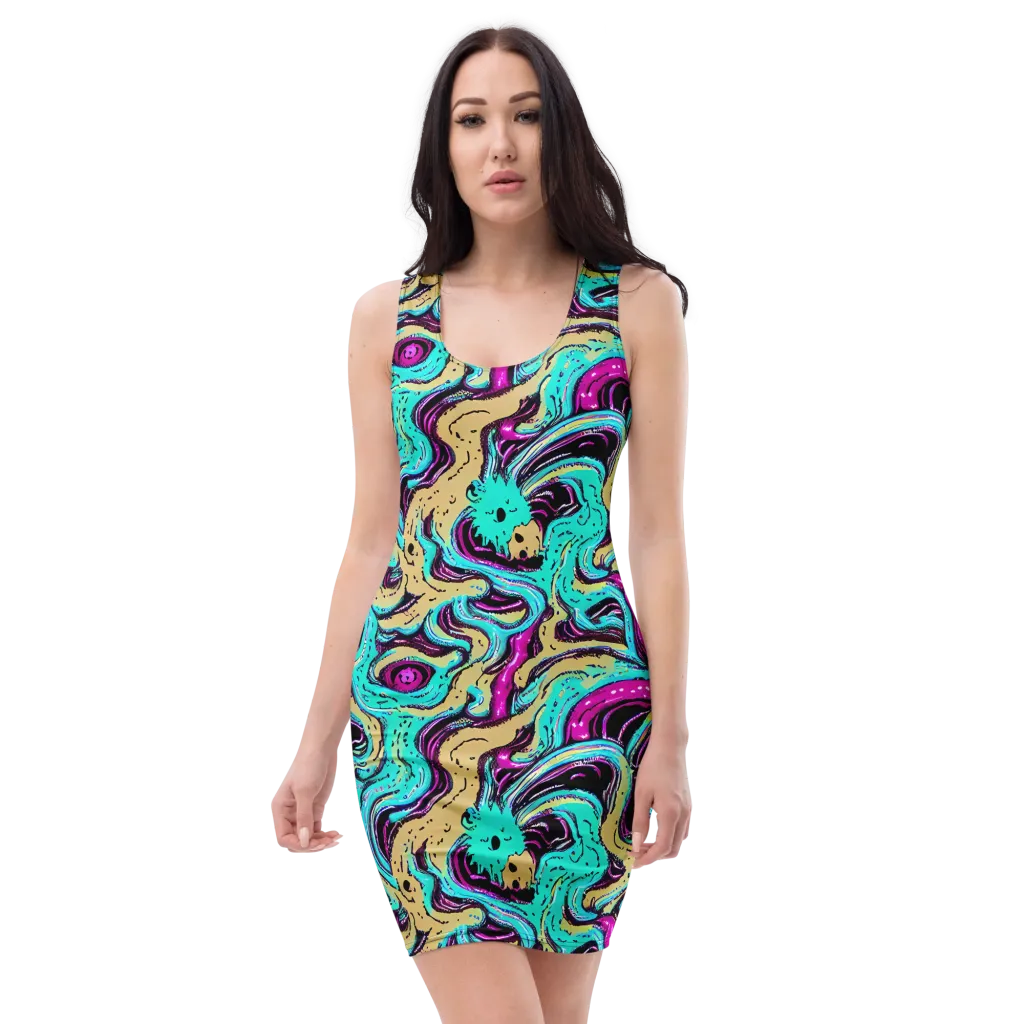 Neon Spill on Bodycon Dress — Front