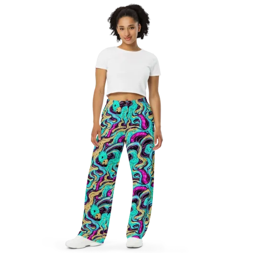 Neon Spill on a Wide-Leg Pants