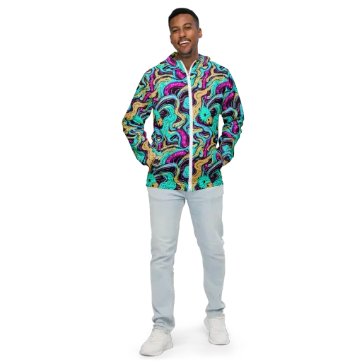 Neon Spill on a Men's Windbreaker