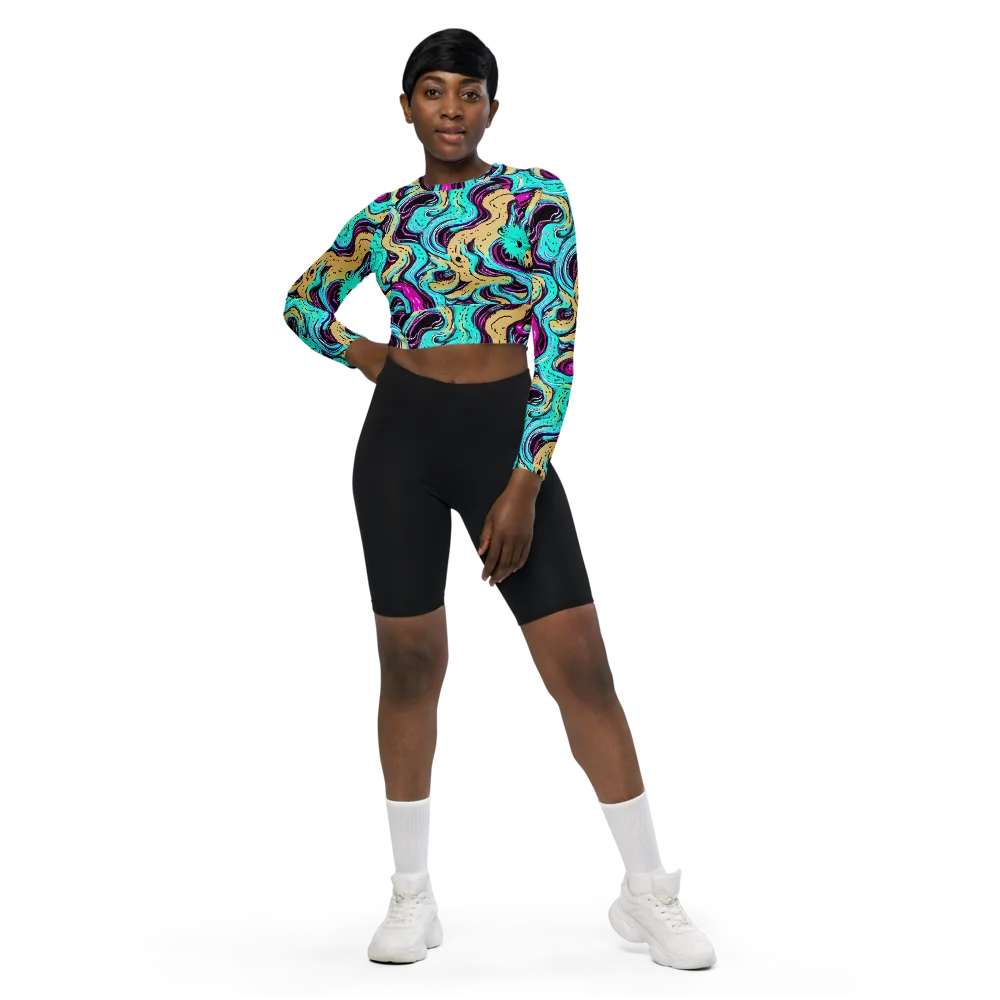 Neon Spill on Long Sleeve Crop Top — Front