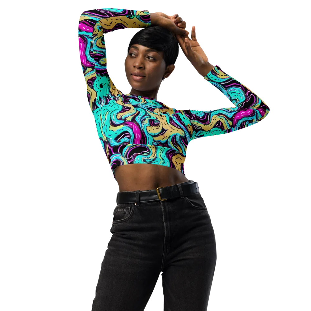 Neon Spill on Long Sleeve Crop Top — Front