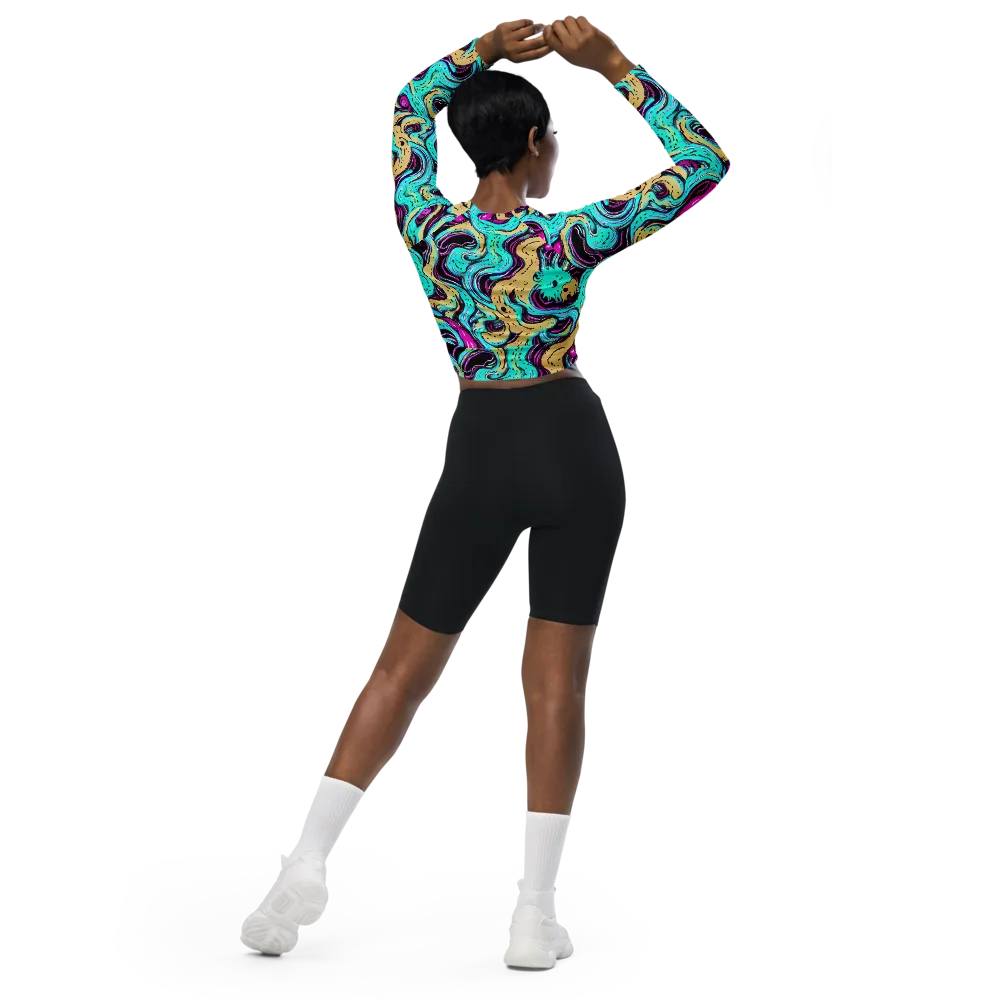 Neon Spill on Long Sleeve Crop Top — Back