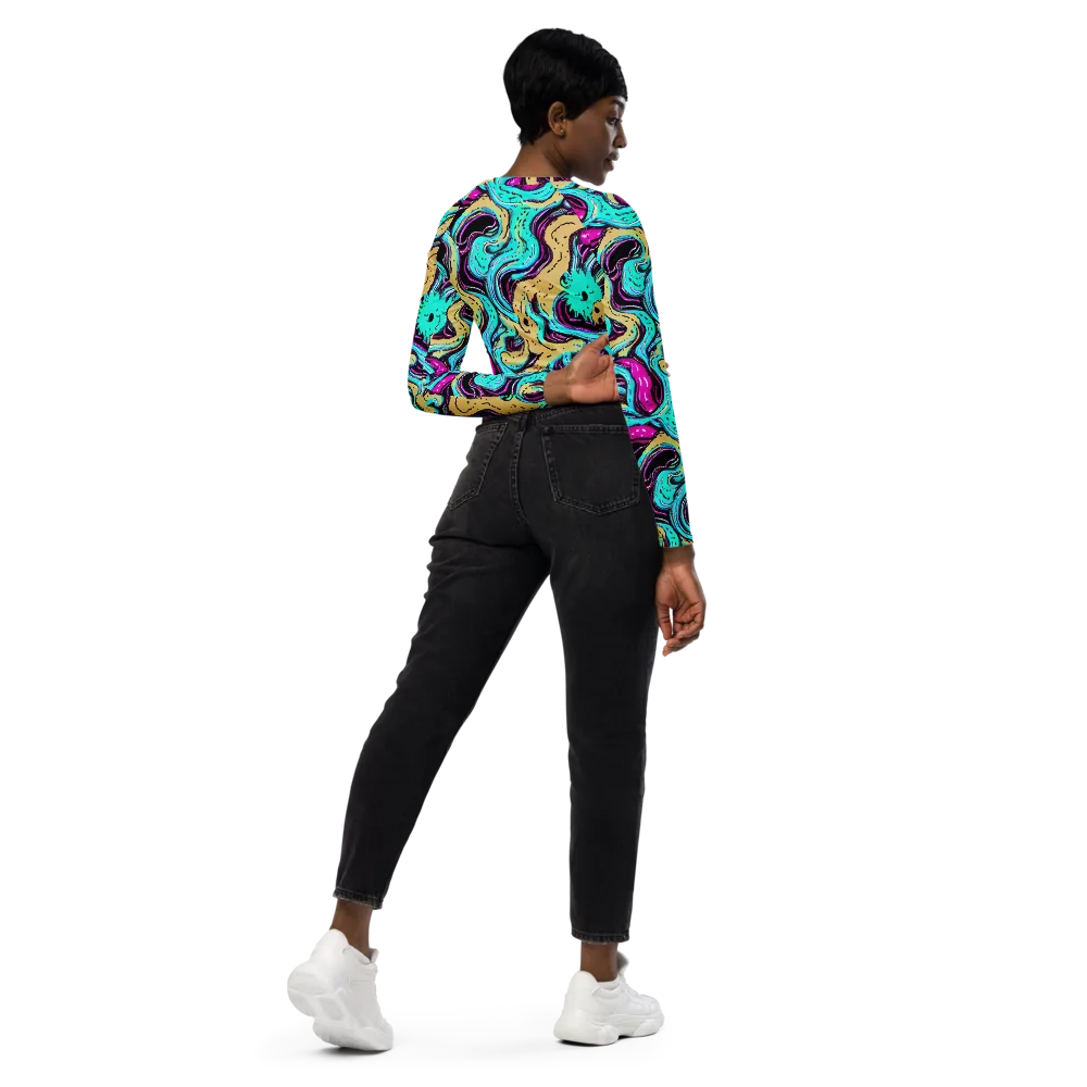 Neon Spill on Long Sleeve Crop Top — Right Back