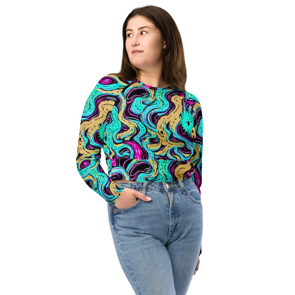 Neon Spill on Long Sleeve Crop Top — Front