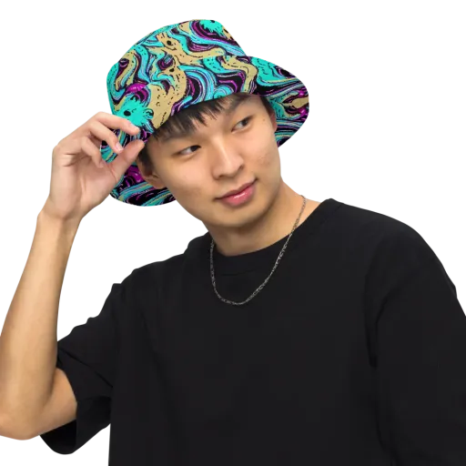Neon Spill on a Reversible Bucket Hat