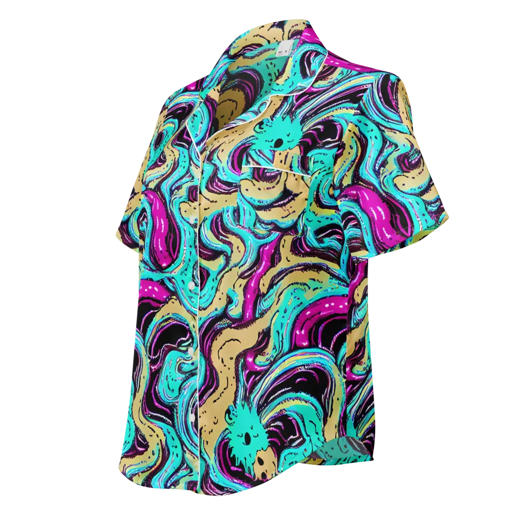 Neon Spill on Women's Short Sleeve Pajama Top — Left Front
