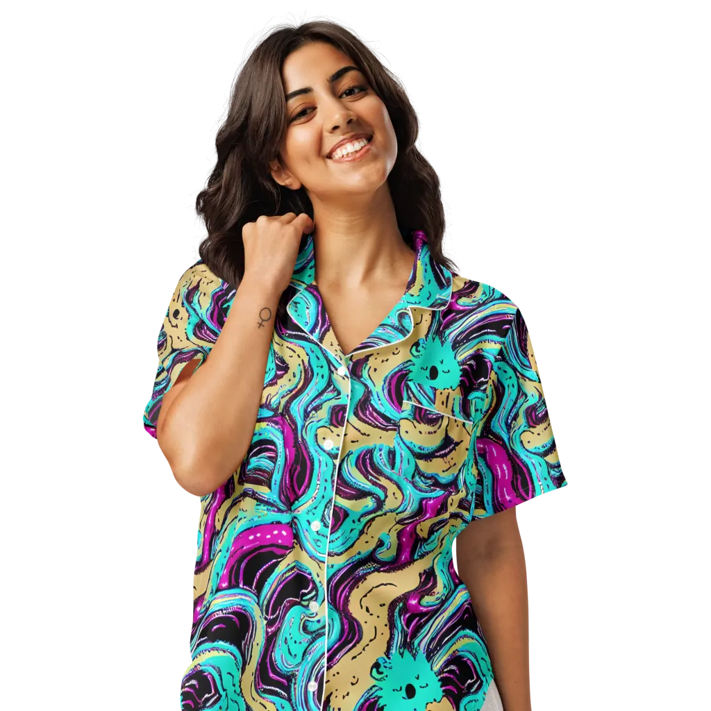 Neon Spill on Women's Short Sleeve Pajama Top — Front