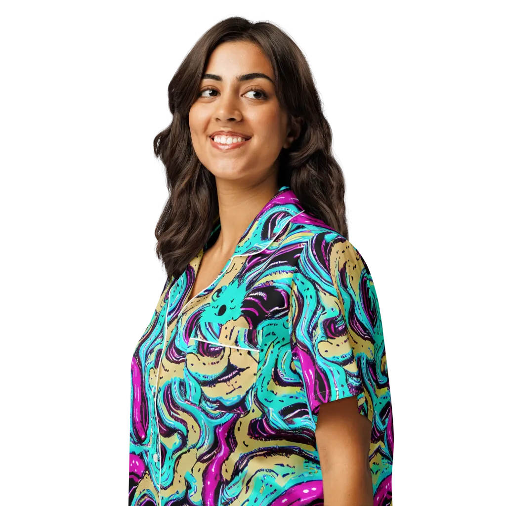 Neon Spill on Women's Short Sleeve Pajama Top — Left Front