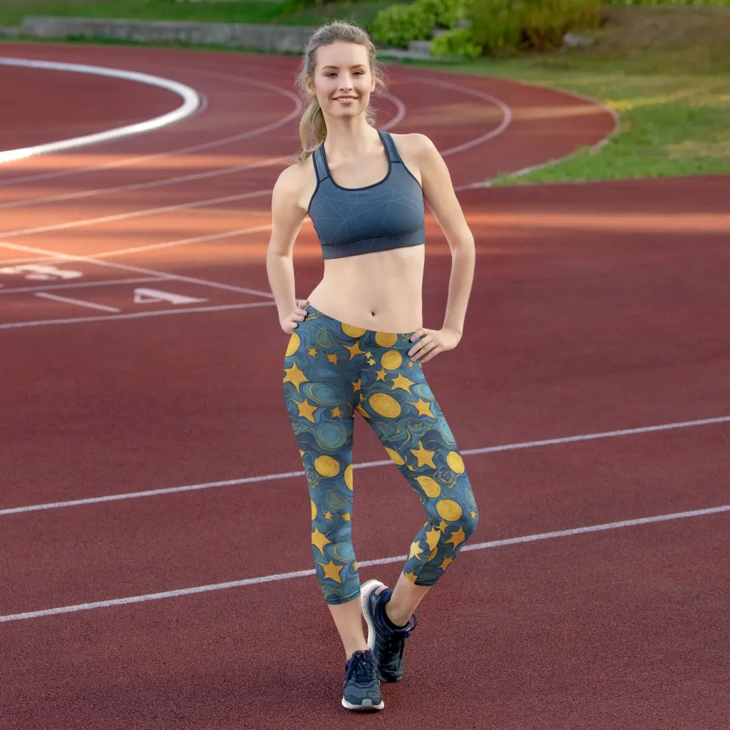 Gilded Galaxy on Capri Leggings — Front