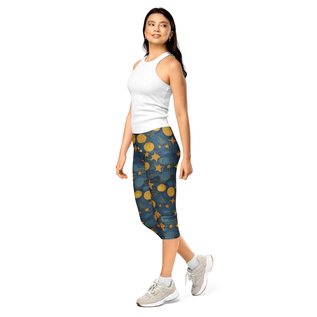 Gilded Galaxy on Capri Leggings — Left Front