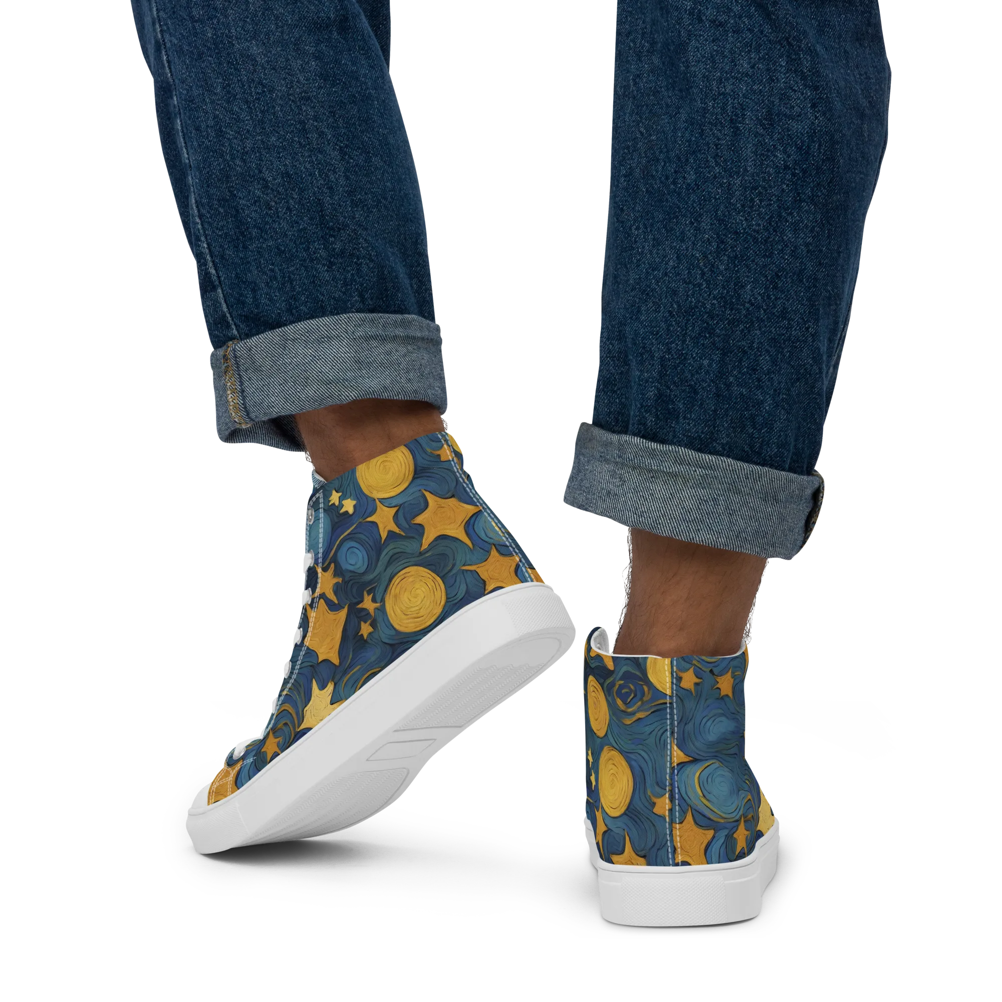 Gilded Galaxy on Men's High Top Canvas Shoes — Back