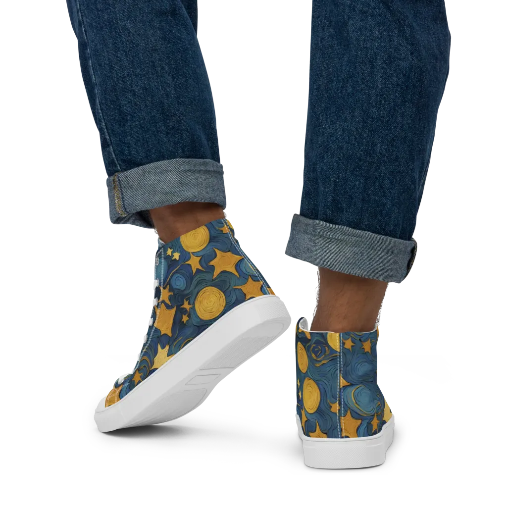 Gilded Galaxy on Men's High Top Canvas Shoes — Back