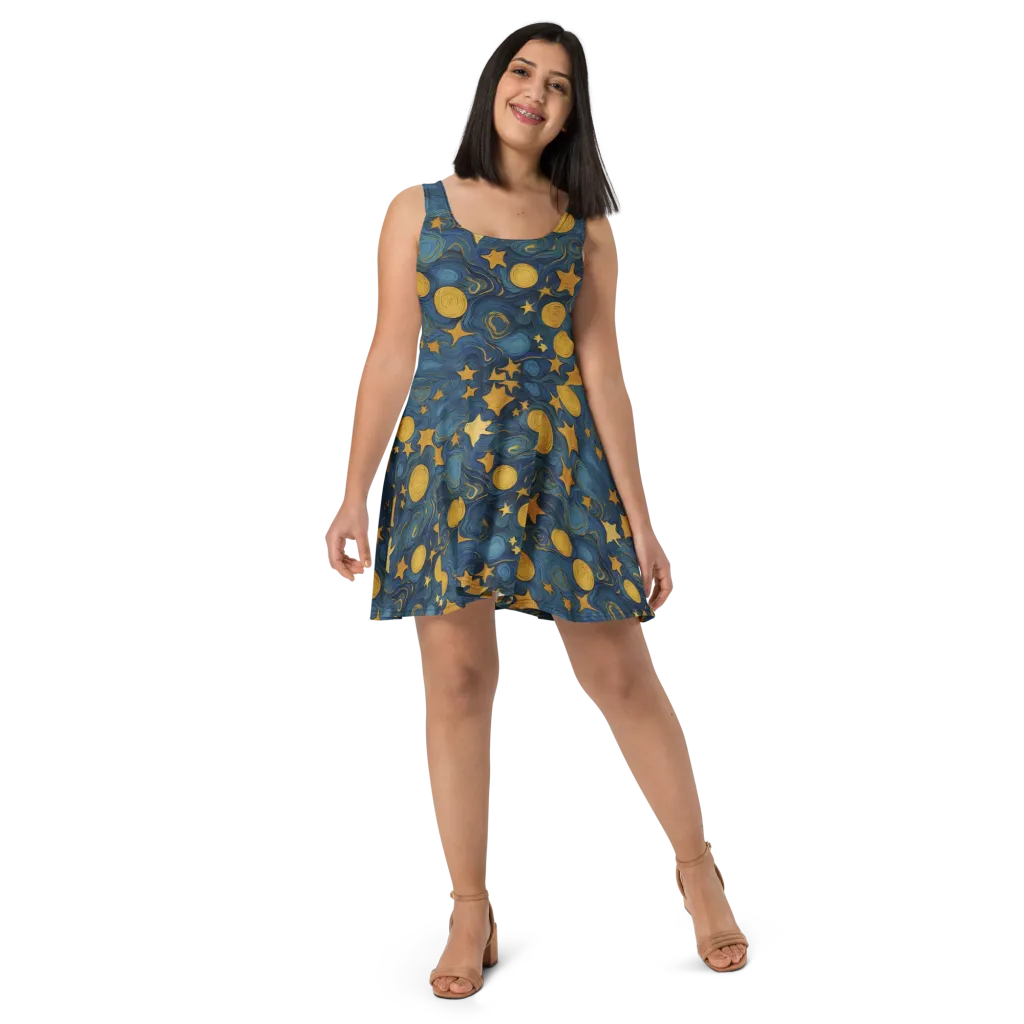 Gilded Galaxy on Skater Dress — Front