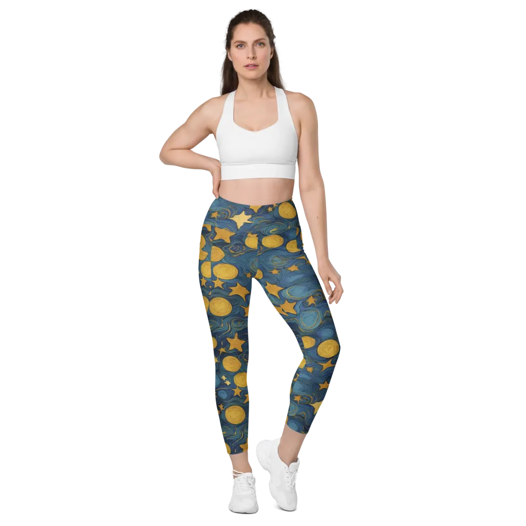 Gilded Galaxy on Leggings with Pockets — Front
