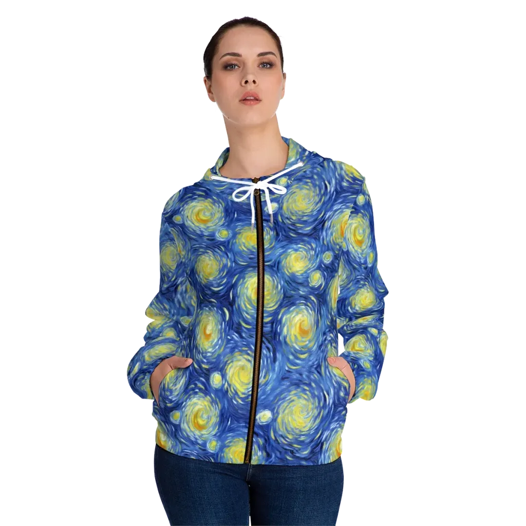 Celestial Whirl on Women's Full-Zip Hoodie — Front On Person