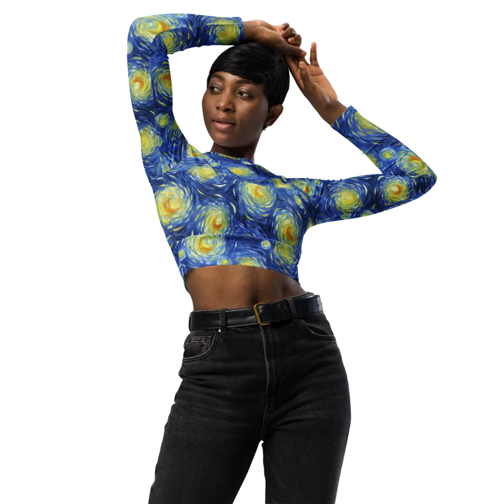 Celestial Whirl on Long Sleeve Crop Top — Front