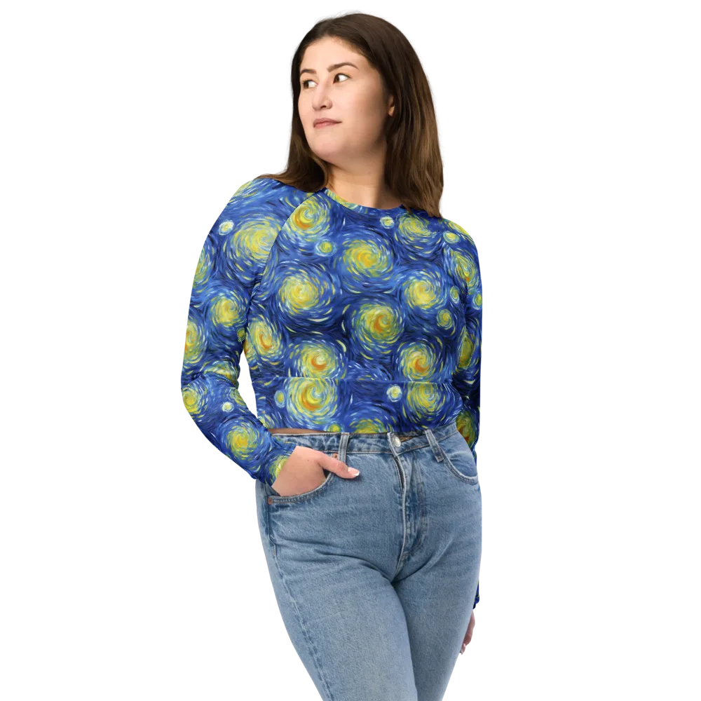 Celestial Whirl on Long Sleeve Crop Top — Front