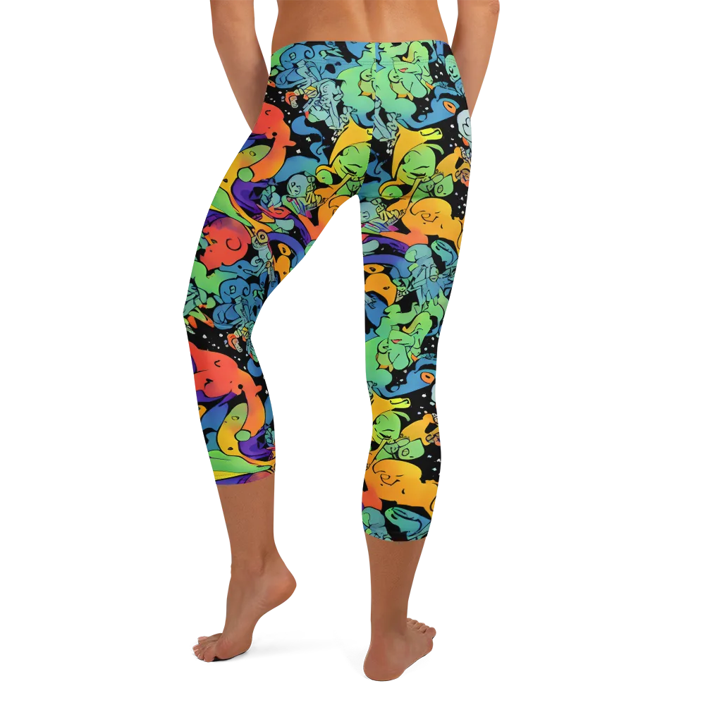 Neon Creature Carnival on Capri Leggings — Back