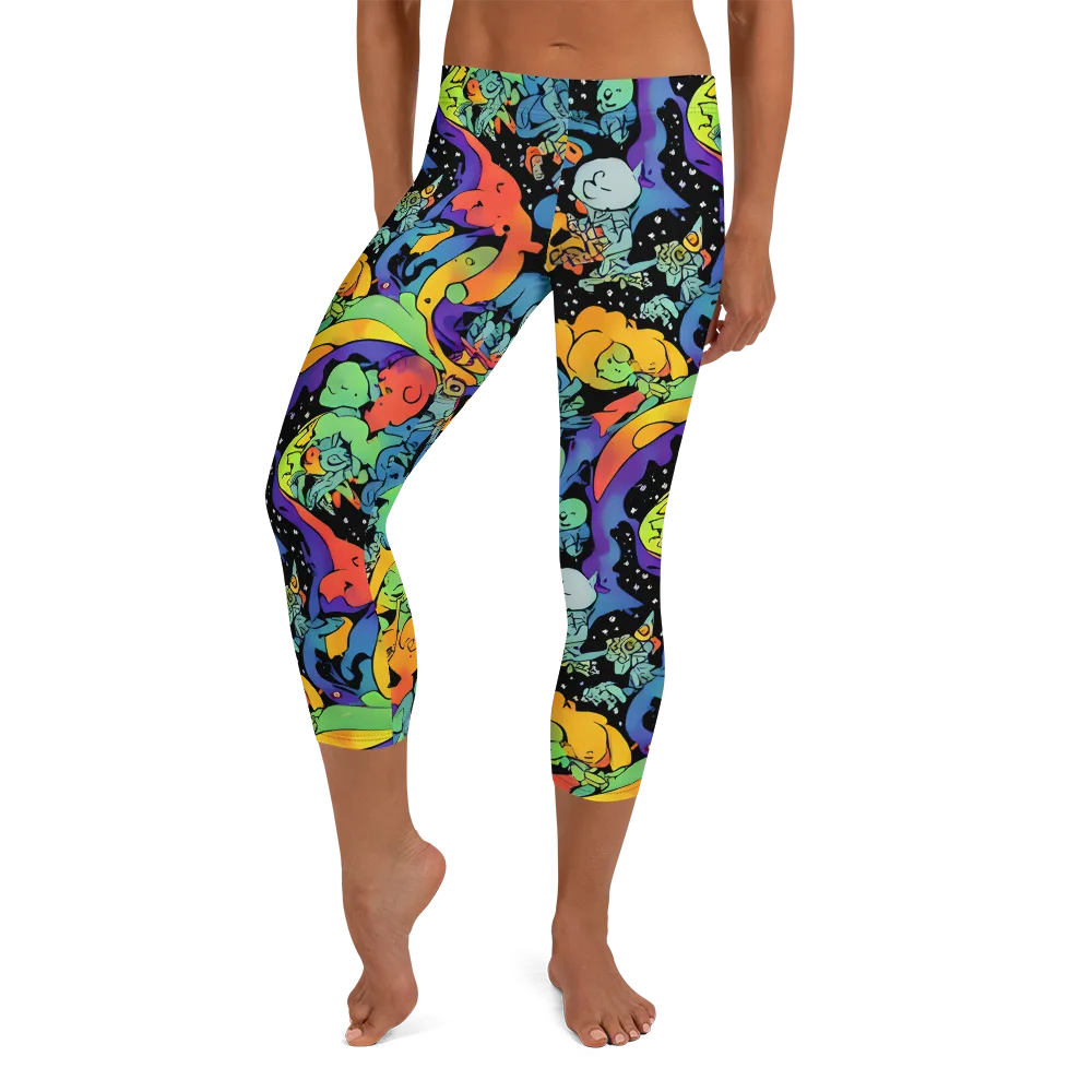 Neon Creature Carnival on Capri Leggings — Front