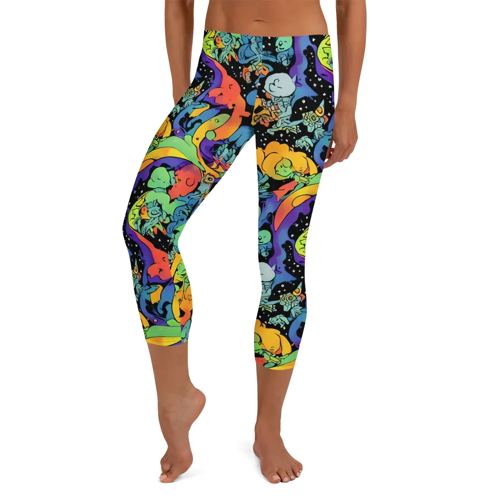 Neon Creature Carnival on Capri Leggings — Front