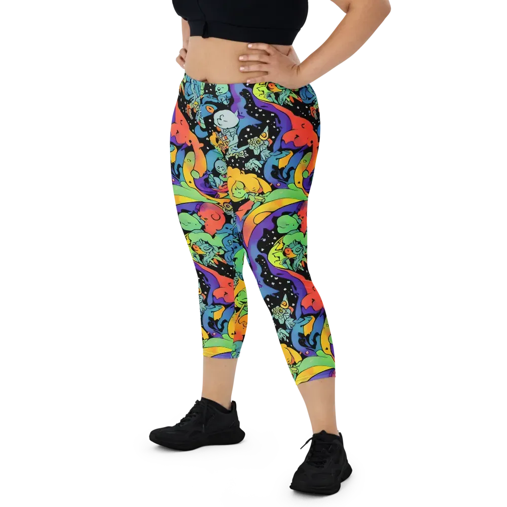 Neon Creature Carnival on Capri Leggings — Front