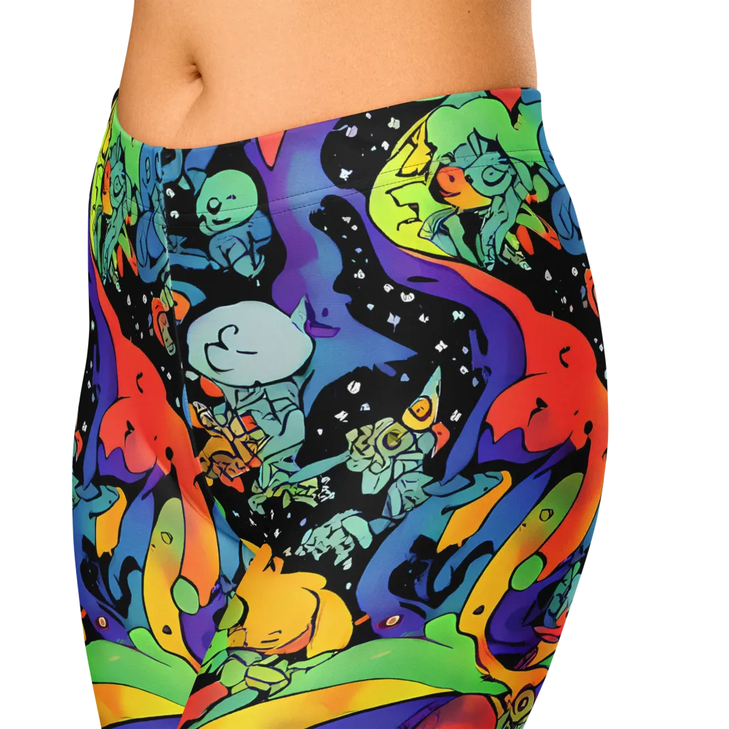 Neon Creature Carnival on Capri Leggings — Zoomed-in