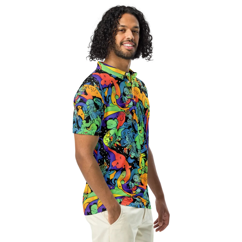 Neon Creature Carnival on Men's Slim Fit Polo Shirt — Right Front