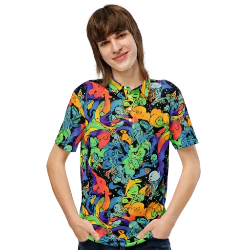 Neon Creature Carnival on a Men's Slim Fit Polo Shirt