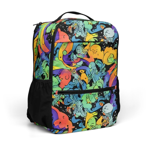 Neon Creature Carnival on a Utility Backpack