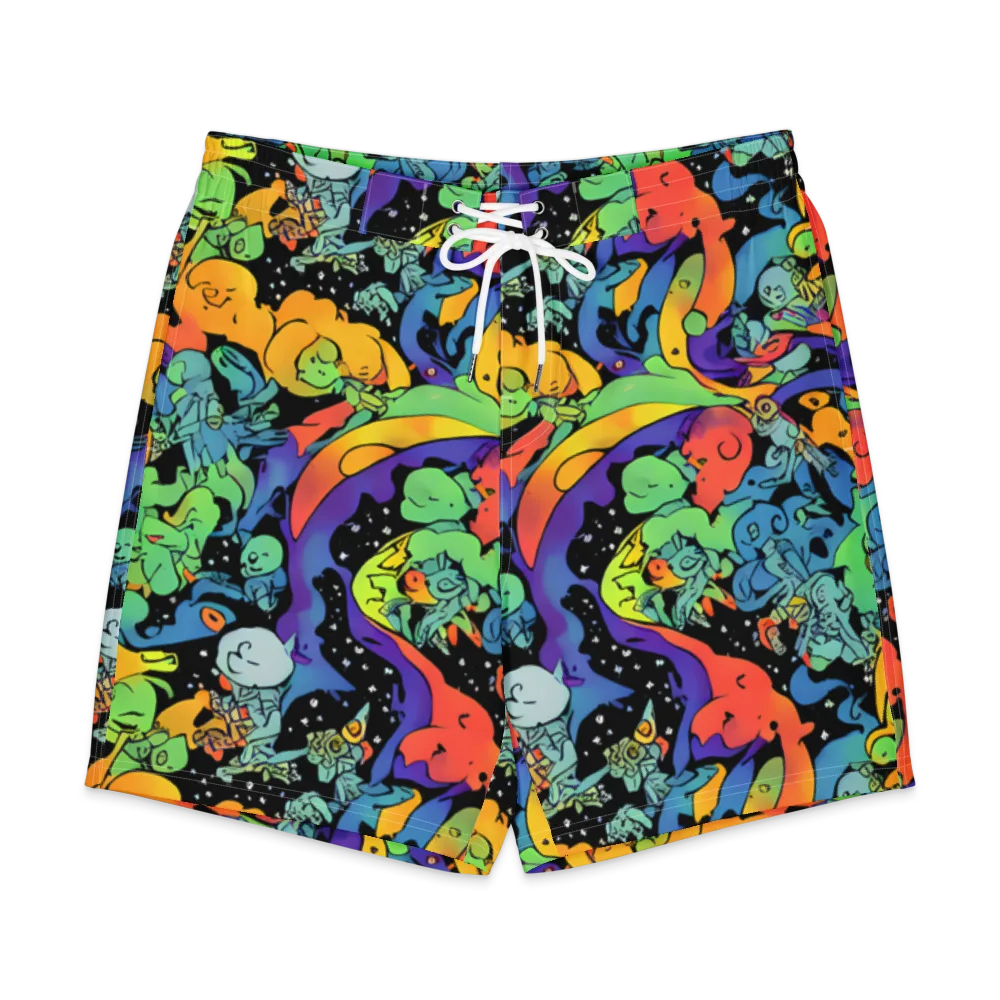 Neon Creature Carnival on Men's Board Shorts — Front