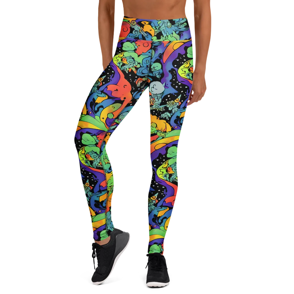 Neon Creature Carnival on Yoga Leggings — Front