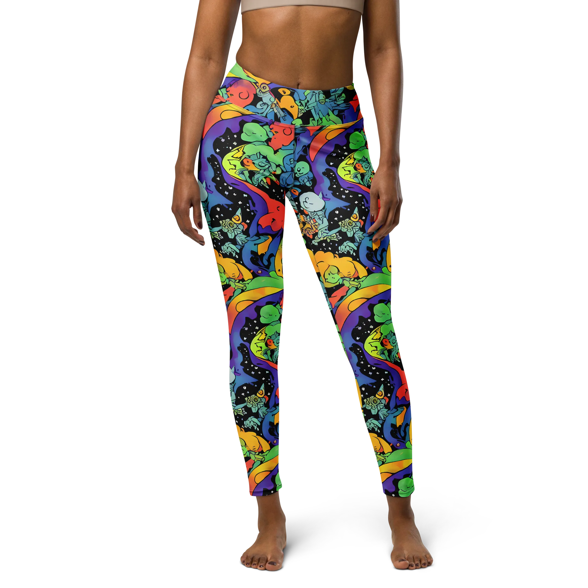 Neon Creature Carnival on Yoga Leggings — Front