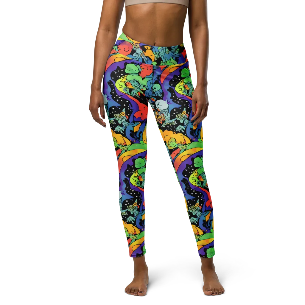 Neon Creature Carnival on Yoga Leggings — Front