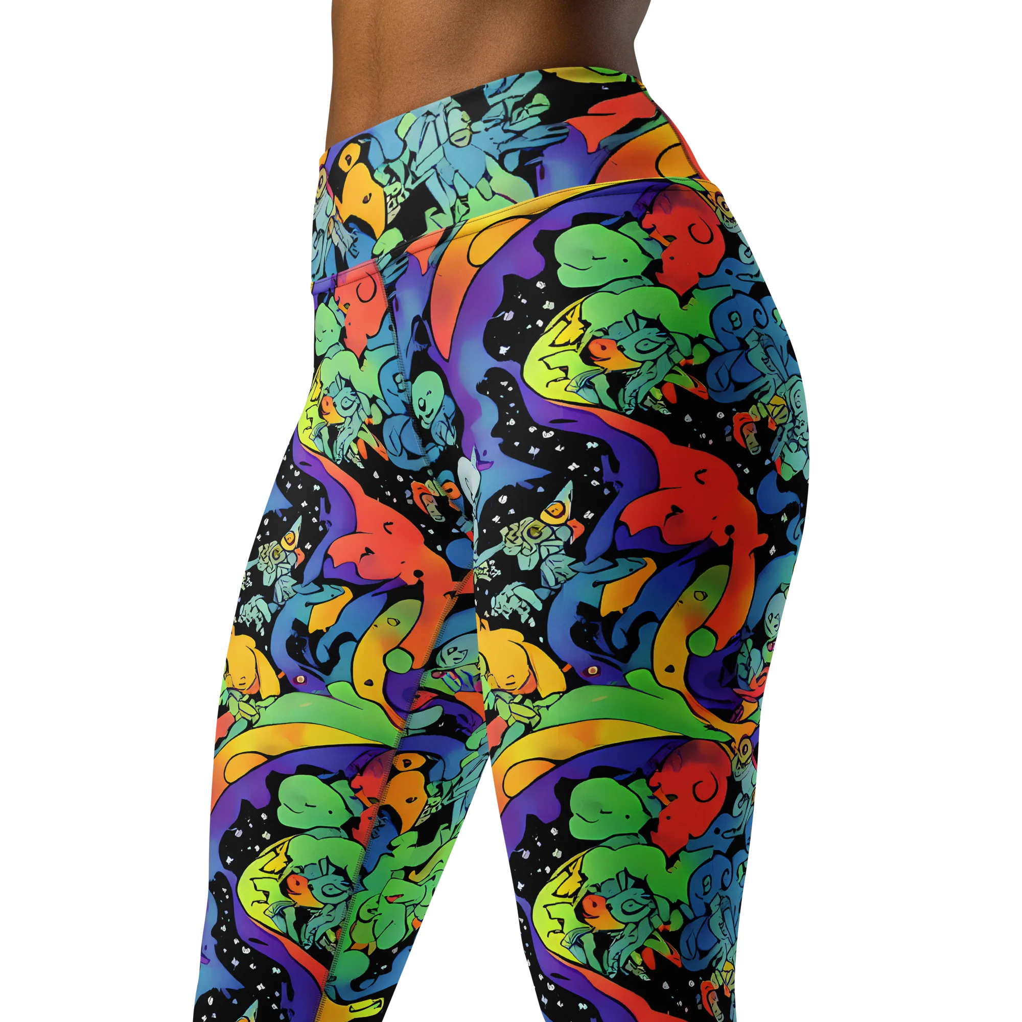 Neon Creature Carnival on Yoga Leggings — Left Front