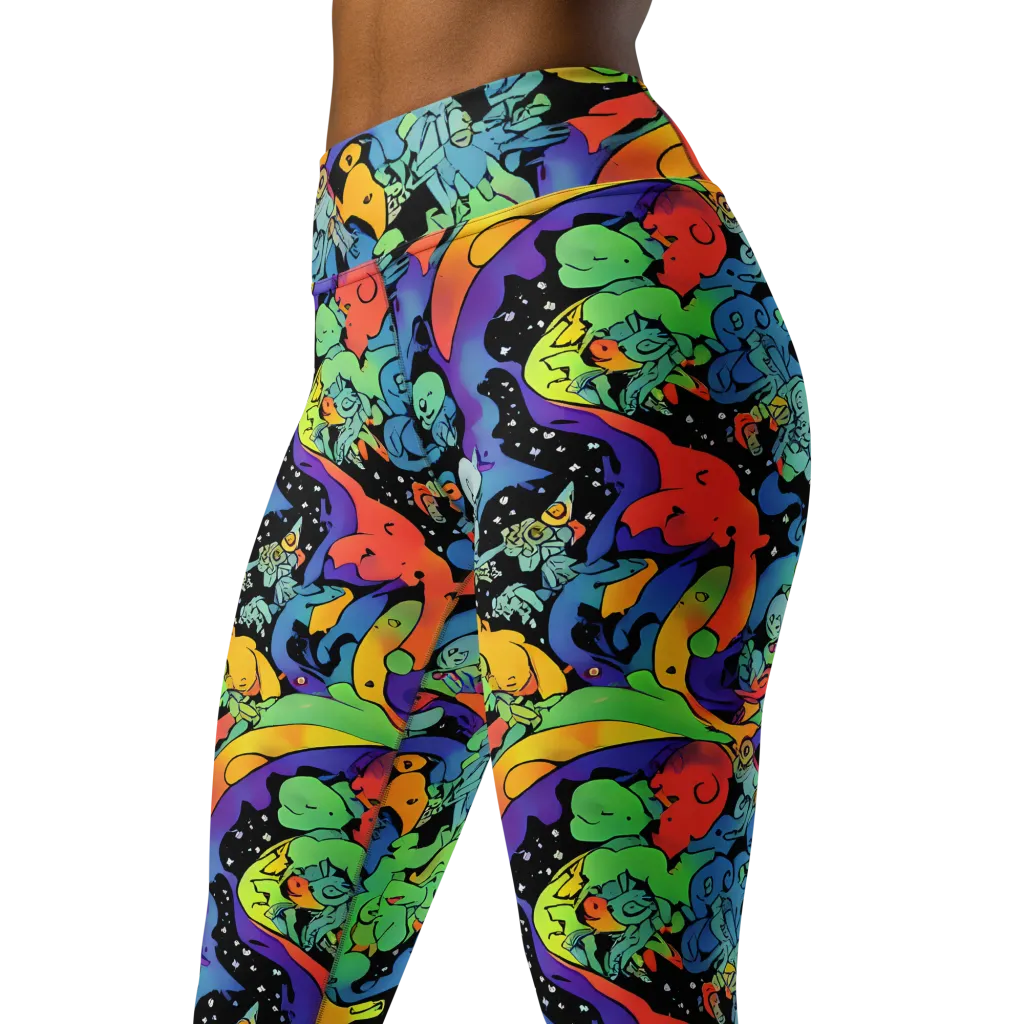 Neon Creature Carnival on Yoga Leggings — Left Front