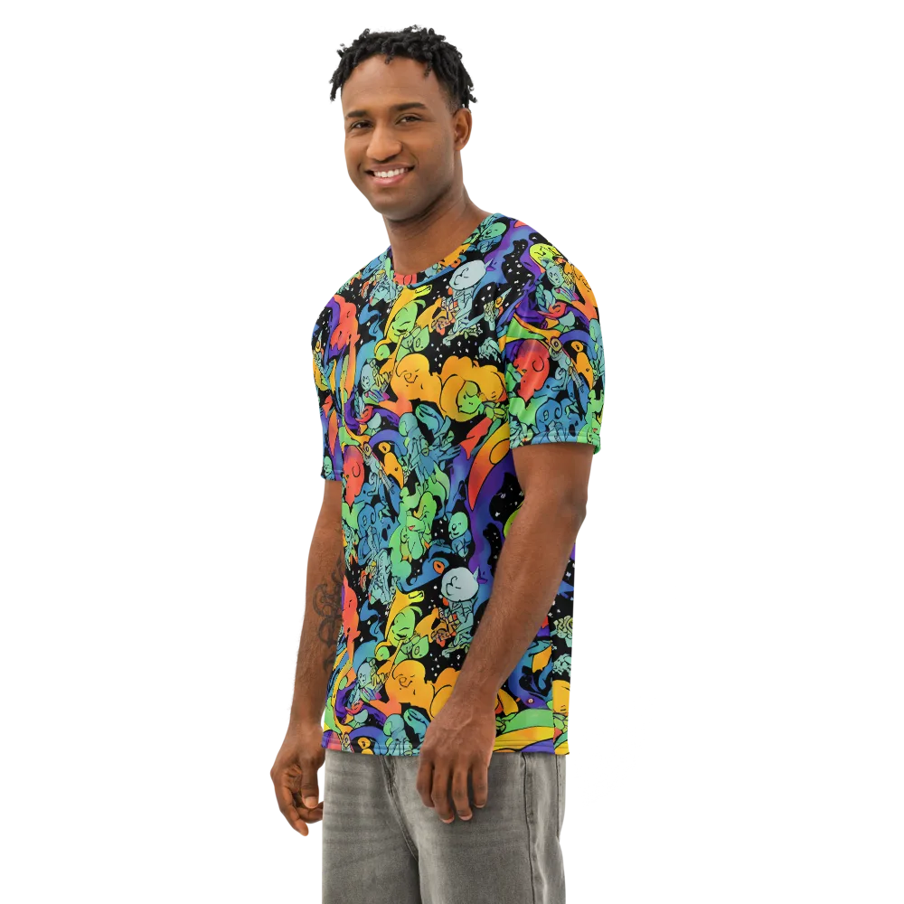 Neon Creature Carnival on Men's Cotton Crew Neck T-Shirt — Left Front