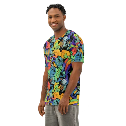 Neon Creature Carnival on a Men's Cotton Crew Neck T-Shirt