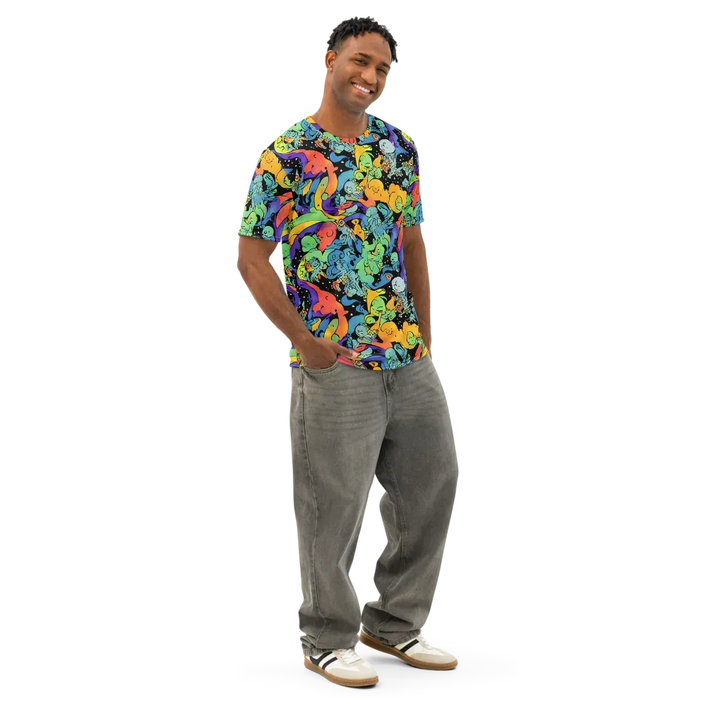 Neon Creature Carnival on Men's Cotton Crew Neck T-Shirt — Right Front