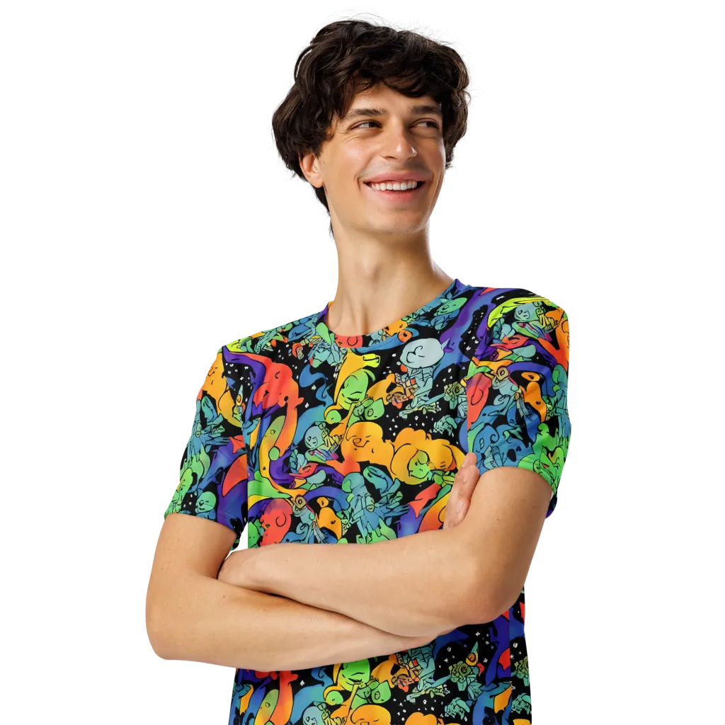 Neon Creature Carnival on Men's Crew Neck T-Shirt — Left Front
