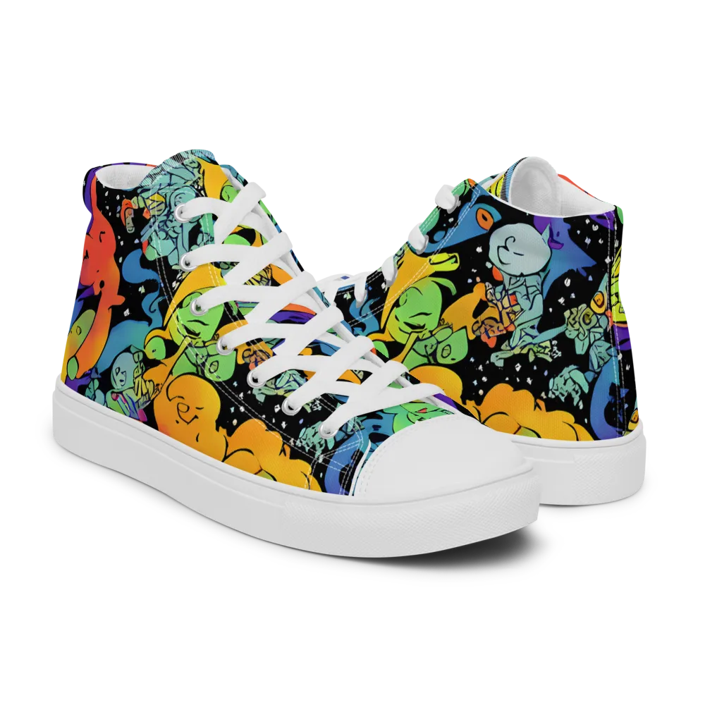 Neon Creature Carnival on Men's High Top Canvas Shoes — Right