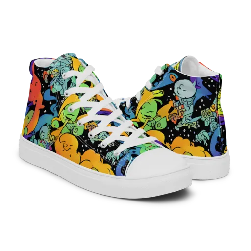 Neon Creature Carnival on a Men's High Top Canvas Shoes