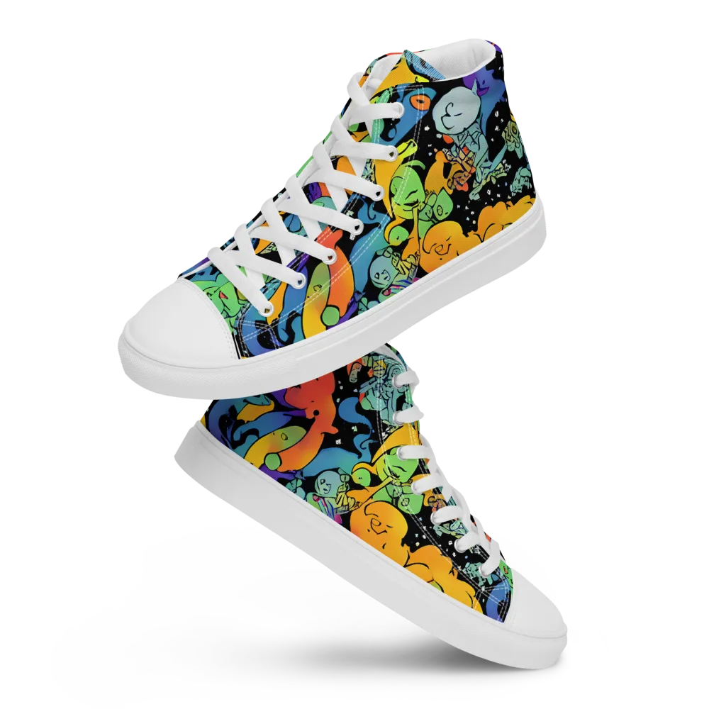 Neon Creature Carnival on Men's High Top Canvas Shoes — Front