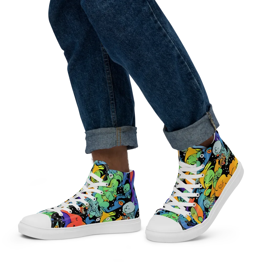 Neon Creature Carnival on Men's High Top Canvas Shoes — Left