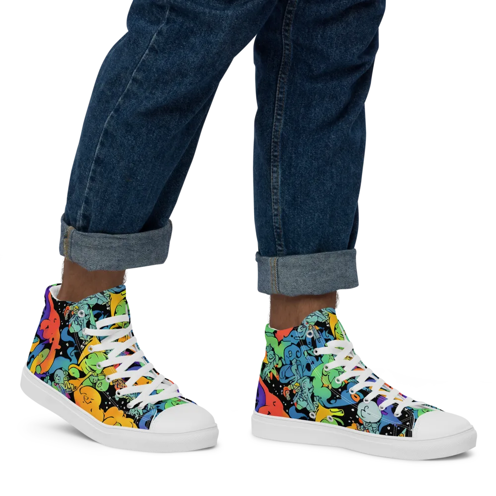 Neon Creature Carnival on Men's High Top Canvas Shoes — Right