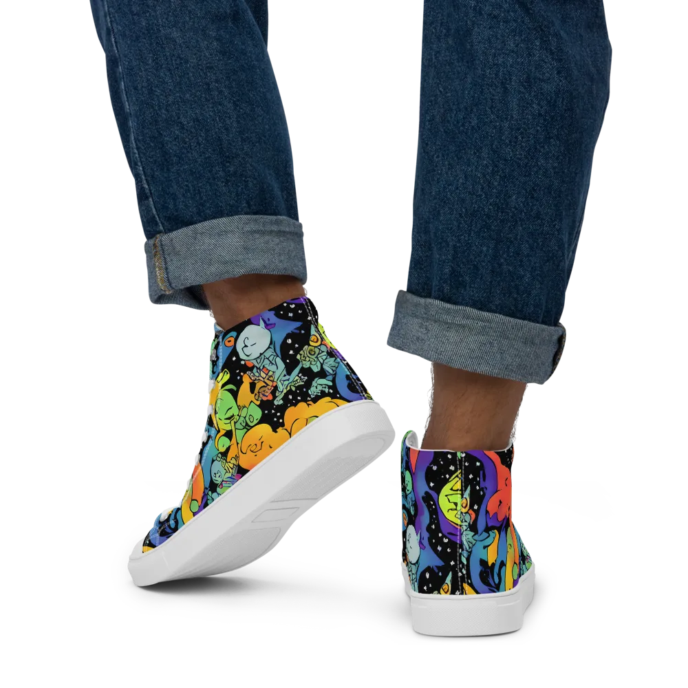 Neon Creature Carnival on Men's High Top Canvas Shoes — Back